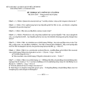 Đề thi học kỳ 1 môn vật lý lớp 10 năm học 2014-2015 Thời gian làm bài 45 phút